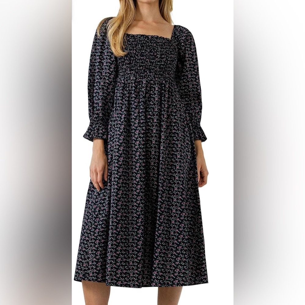 English Factory maxi long sleeve smocked dress